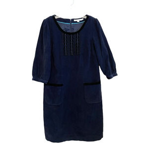 Boden Corduroy Shift Pencil Dress Size US 8 Navy Blue‎ Mini Embroidered Retro